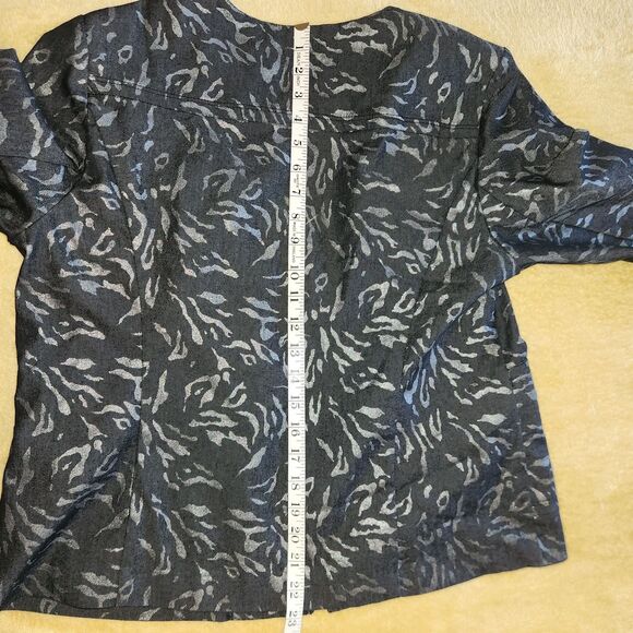 Dana Buchman Blk Denim Jacket Exotic Metallic Animal Print O-Neck Womens Sz 14 - Picture 7 of 8
